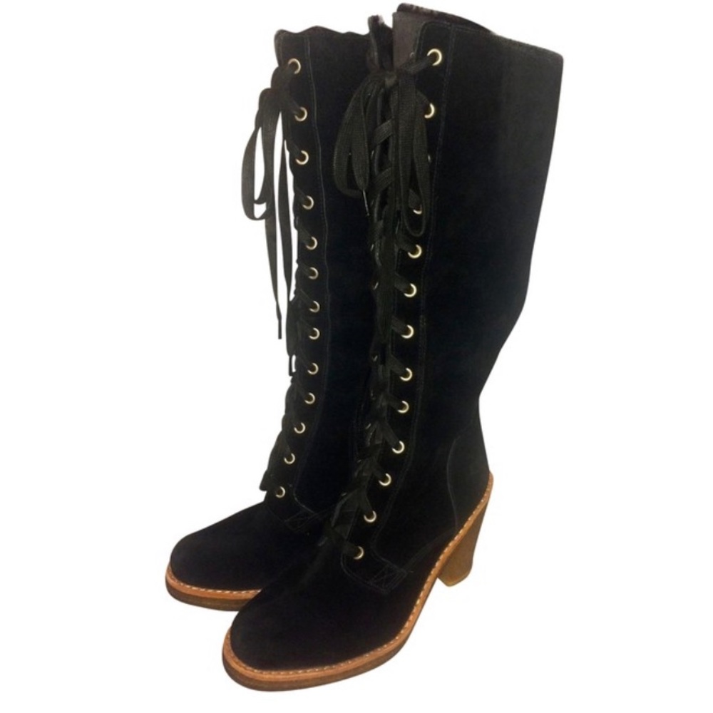 UGG  Aubree Lace Up Black Knee High Boots